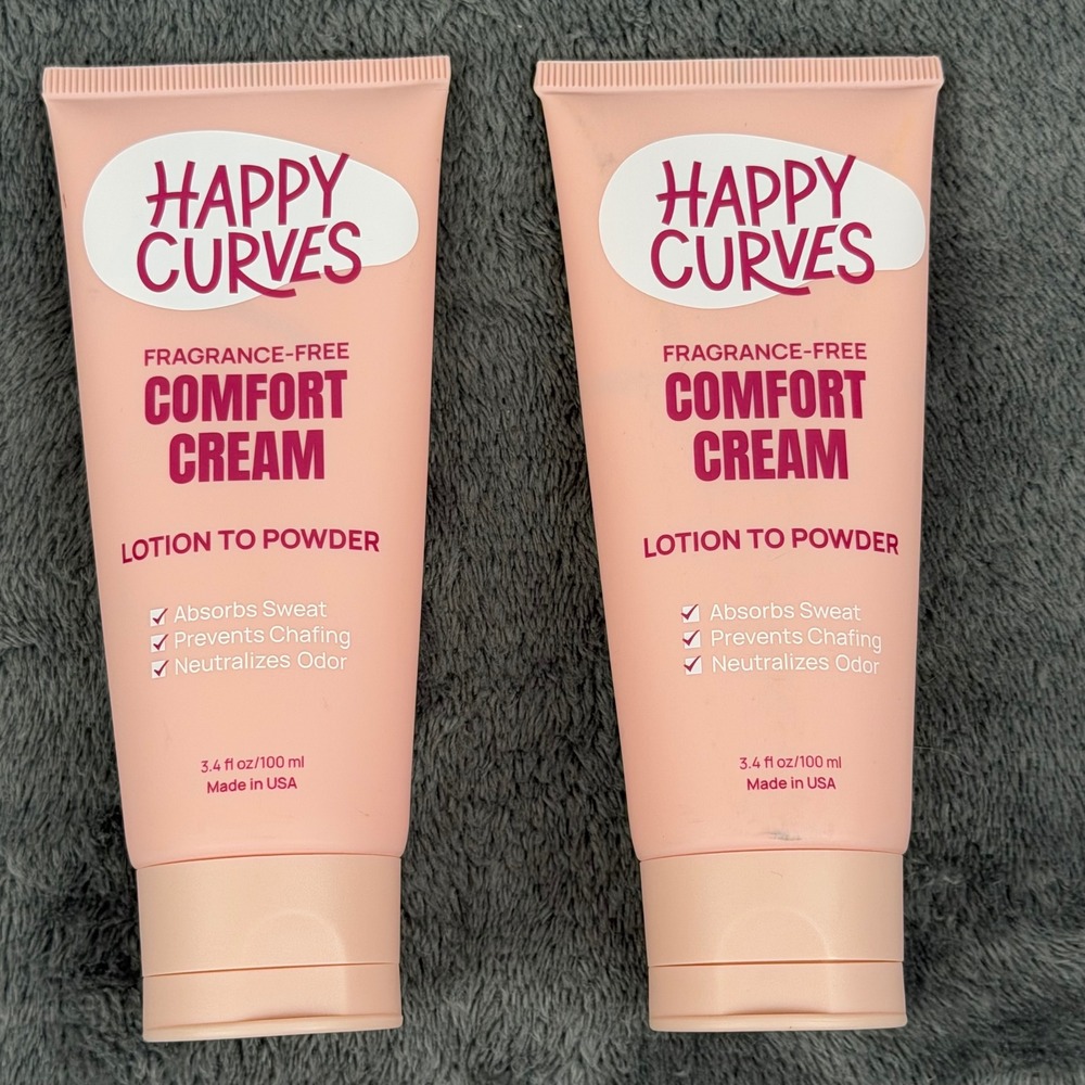 Happy Curves Comfort Cream Fragrance Free 3.4 oz Lotion to Powder 2 Pack NEW